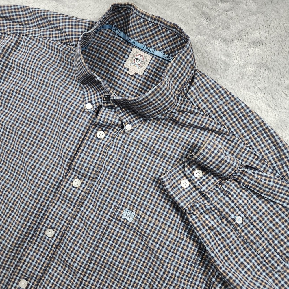 Cinch Shirt Mens XL Blue Brown Check Long Sleeve Button Down Western Ranch